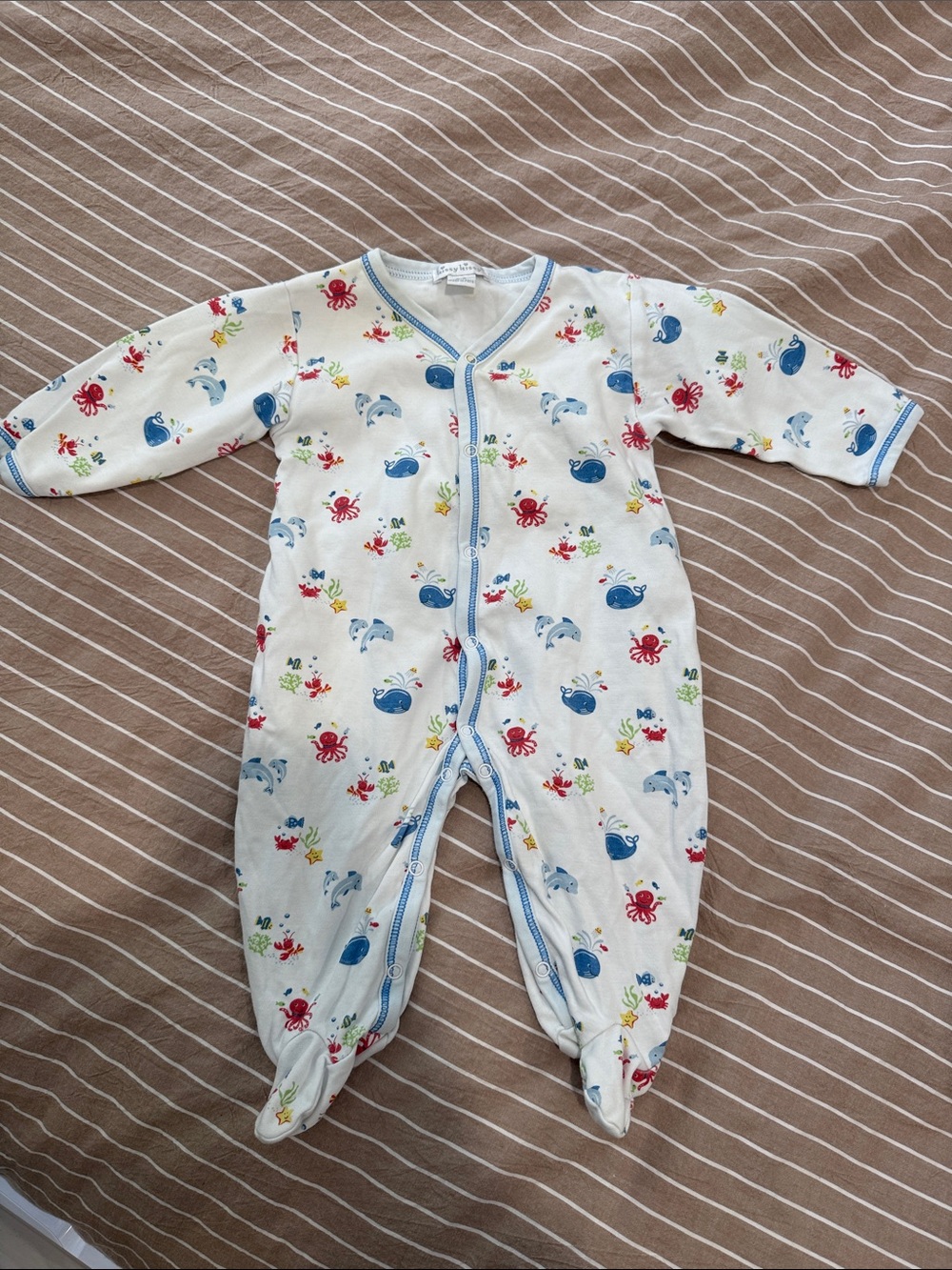 Kissy Kissy White Footed One-Piece with Blue & Red Ocean Motif